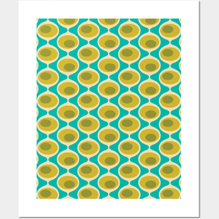 Retro Bubble Chain Pattern in Teal, Green Posters and Art